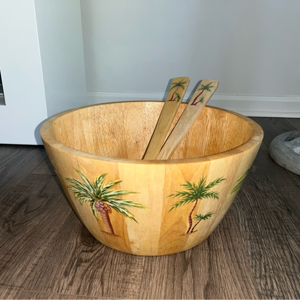 Clay Art hardwood salad bowl server set